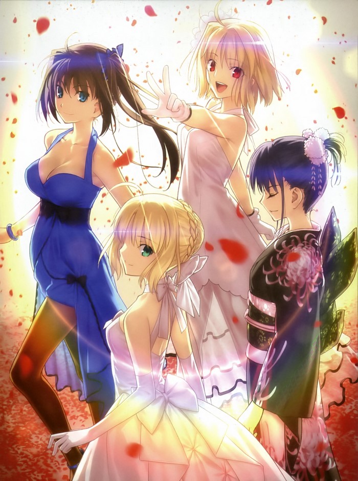 Saber, Arcueid, Aoko, and Shiki from Fate/Type-Moon