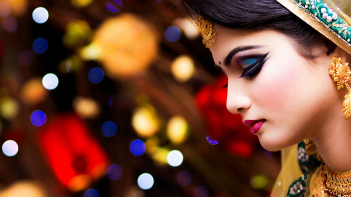 Indian woman with makeup and jewelry
