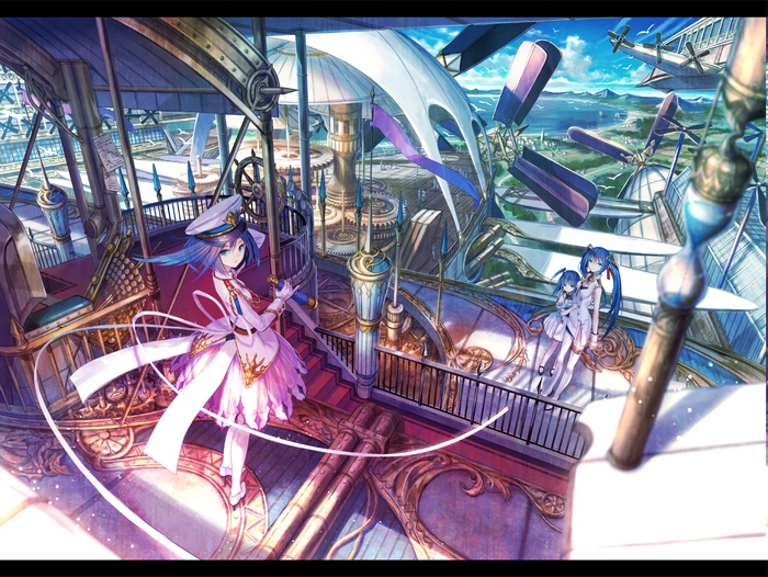 Anime girls in steampunk airship