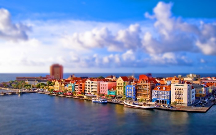Colorful buildings along a waterfront in Curacao