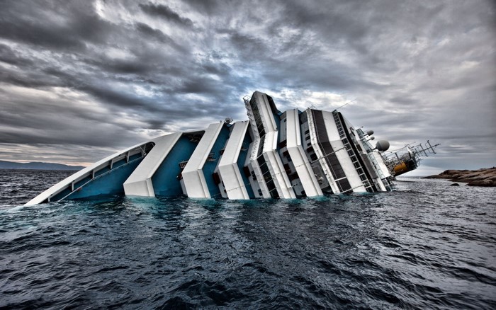 Costa Concordia shipwreck on the sea