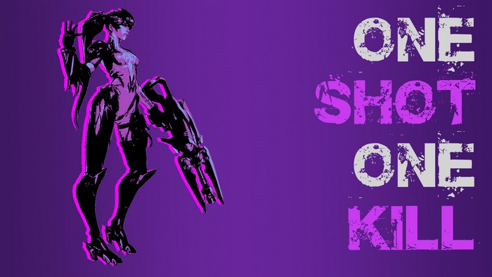 Widowmaker from Overwatch with text