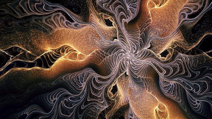 Abstract fractal art with gold and dark tones