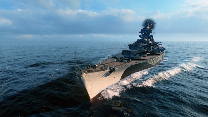 Tirpitz battleship sailing on the sea in World of Warships