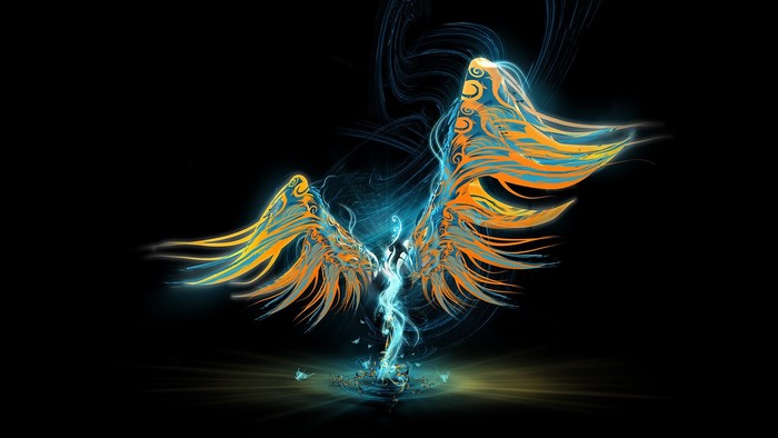 Abstract Angel Wings with Blue and Orange Light