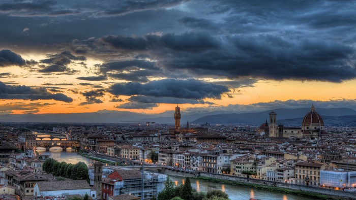 Sunset Over Florence Cityscape with Cathedral and River