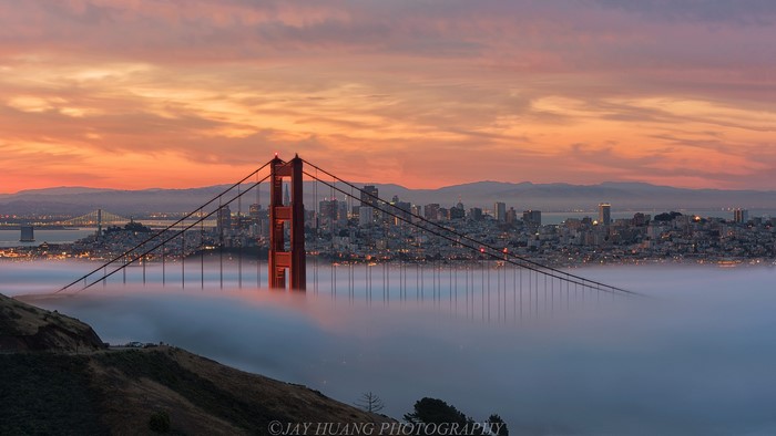 Golden Gate Bridge and San Francisco Cityscape at Sunset