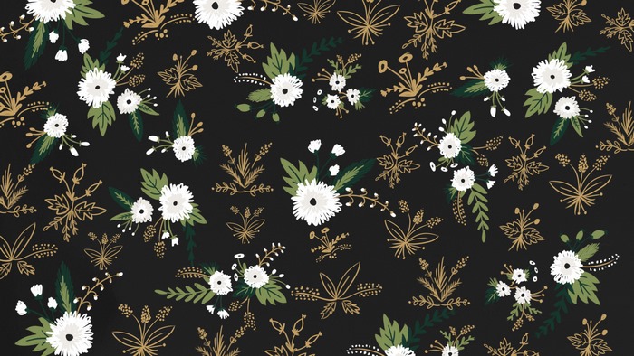 Floral pattern with white flowers and gold leaves