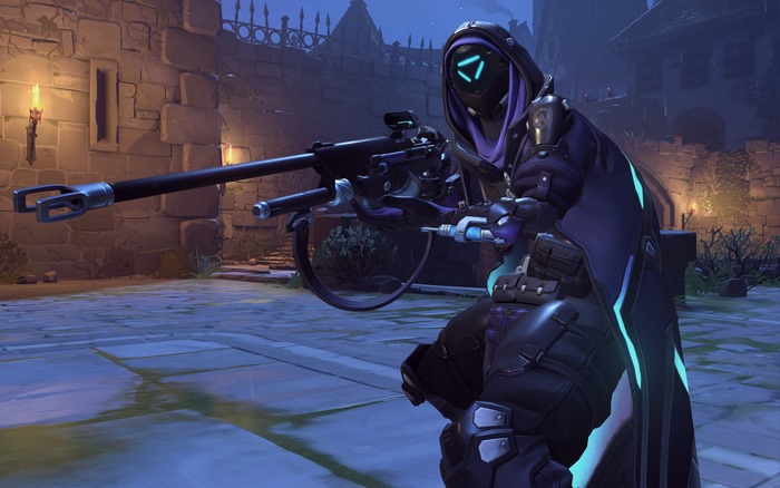 Ana from Overwatch holding a sniper rifle