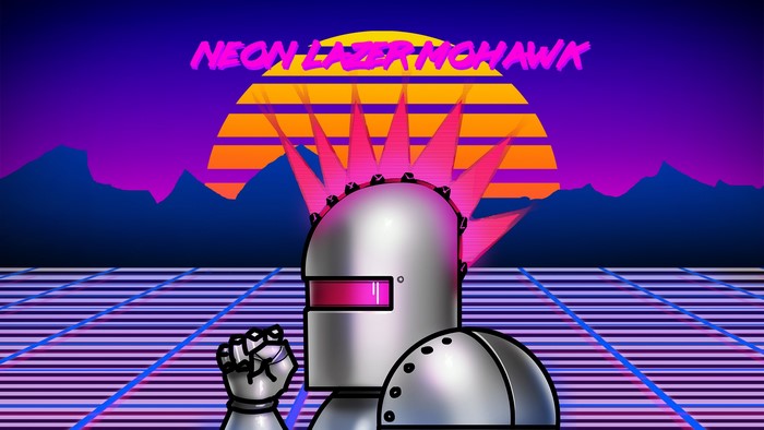 Neon Laser Mohawk Robot with Retro Sunset