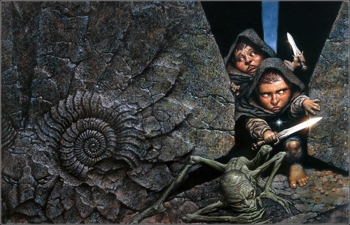 Gollum and Hobbits from The Lord of the Rings by Oscar Chichoni