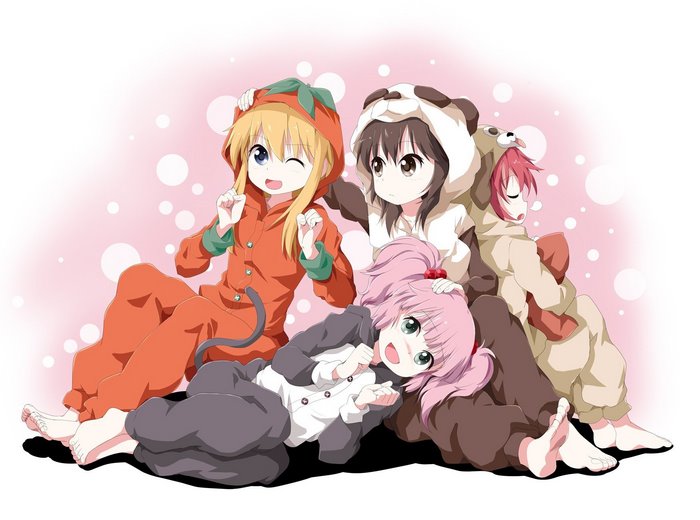 Yuru Yuri characters in animal pajamas