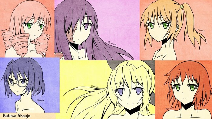 Katawa Shoujo girls: Hanako, Shizune, Emi, Rin, and Miki
