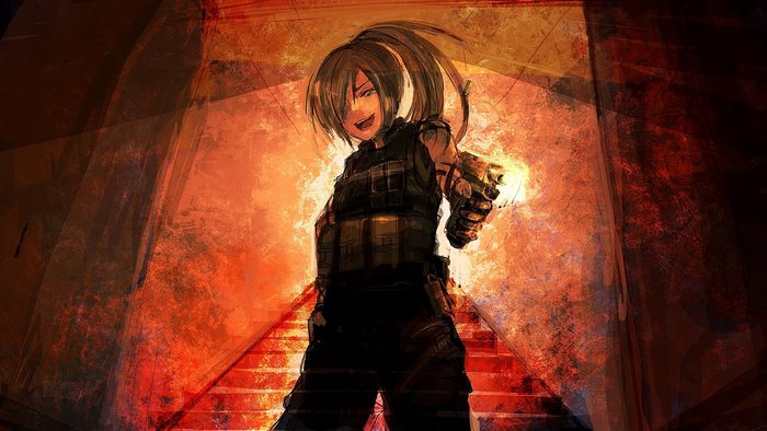 Anime girl with ponytail and gun