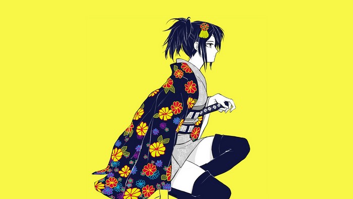 Gintama fan art of a woman in a kimono with a sword