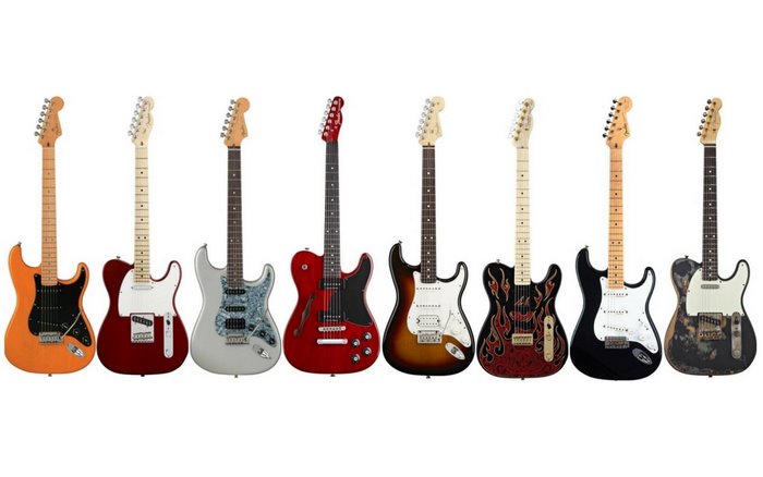 Collection of Fender electric guitars