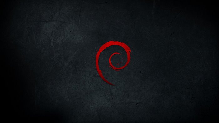 Debian logo on dark textured background