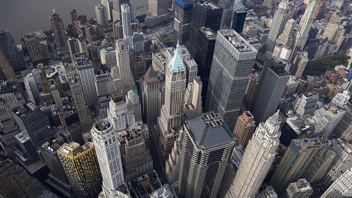 Aerial view of New York City skyscrapers