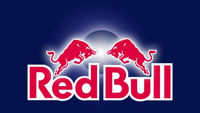 Red Bull logo with two red bulls and text
