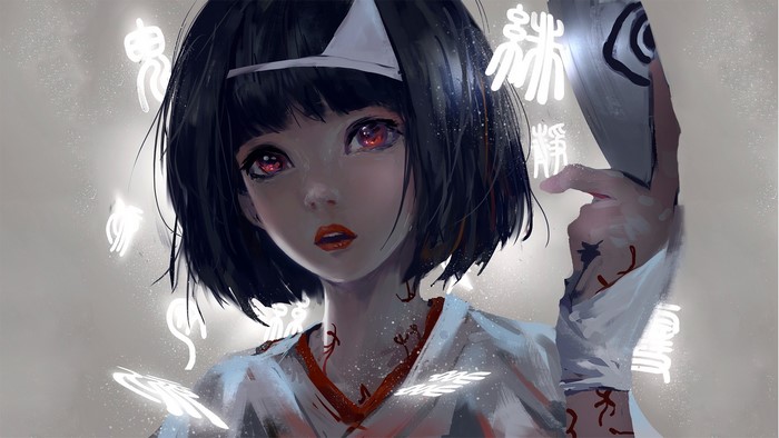 Girl with black hair and red eyes from Noragami