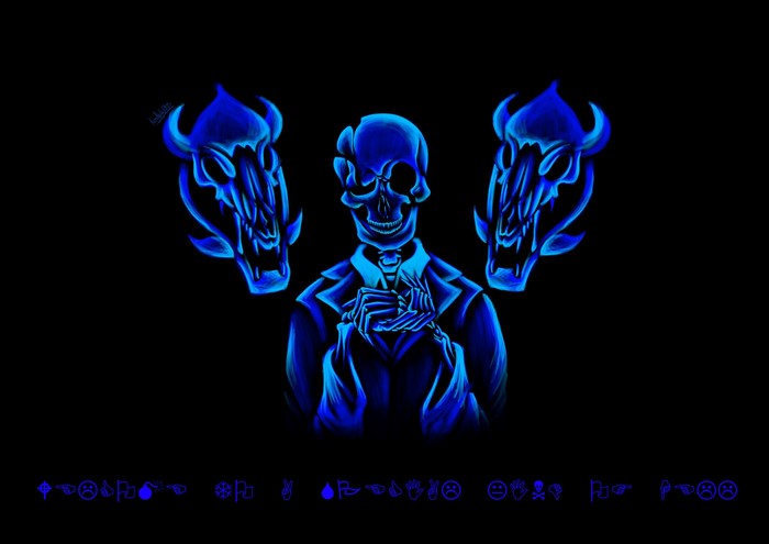 W. D. Gaster from Undertale with blue skulls