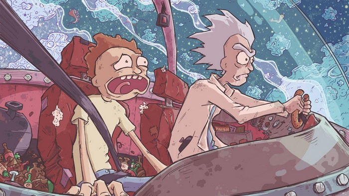 Rick and Morty in a spaceship