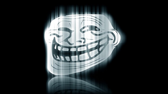 Glowing Troll Face Meme with Reflective Effect
