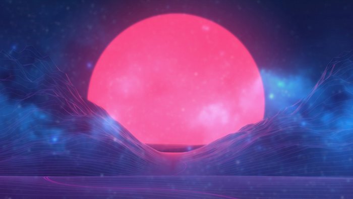 Retro Sci-Fi Landscape with Pink Sun