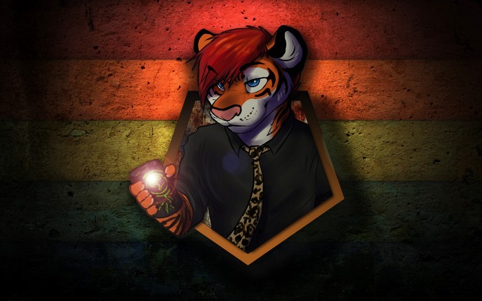 Anthro Tiger with Rainbow Background and Flashlight