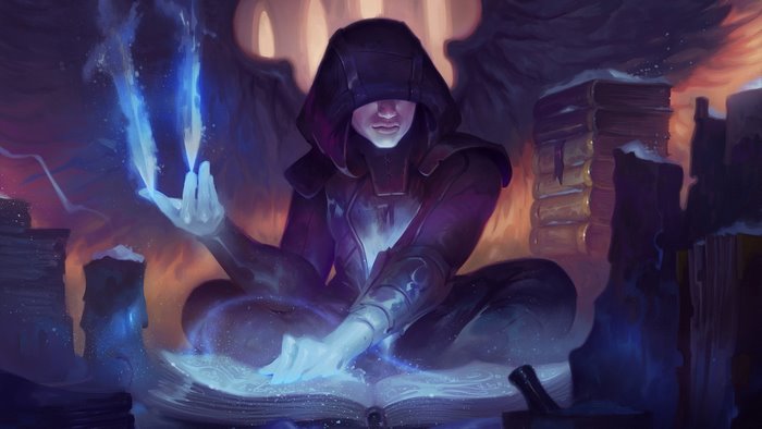 Wizard casting magic from a book