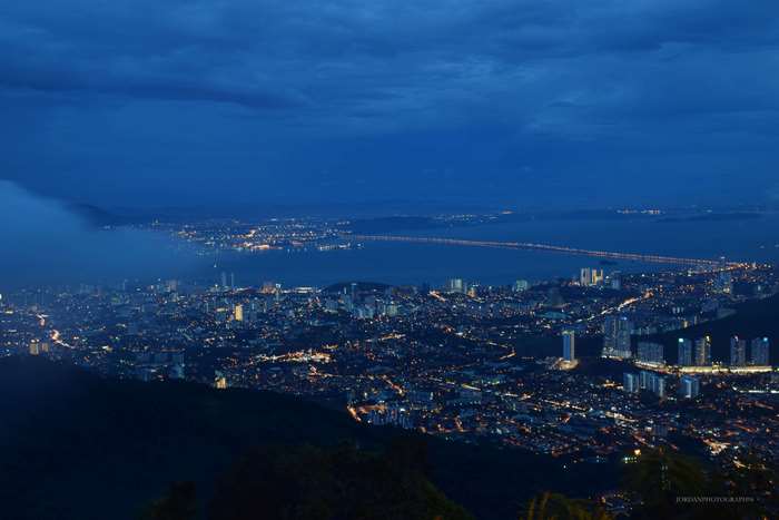 Georgetown cityscape at night from Penang Hill, Malaysia 4K