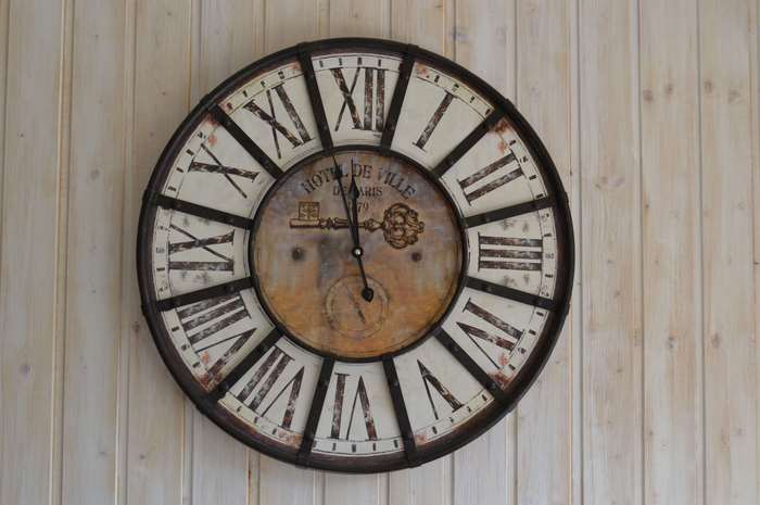 Vintage Hotel de Ville de Paris clock on a wooden wall