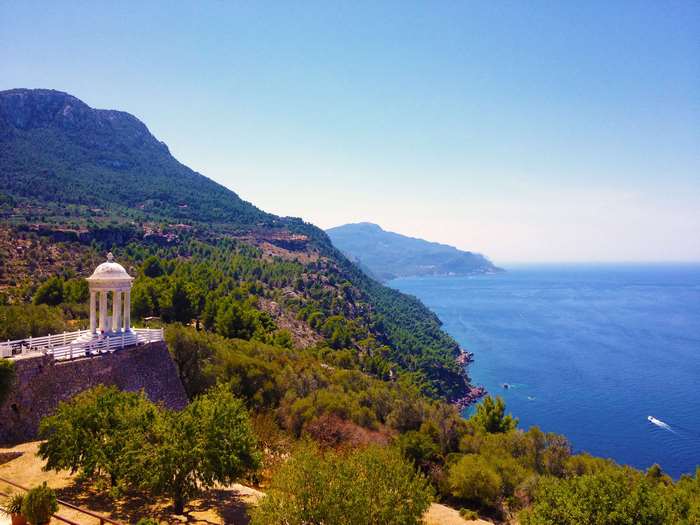 Gazebo overlooking the sea and mountains in Mallorca, Spain