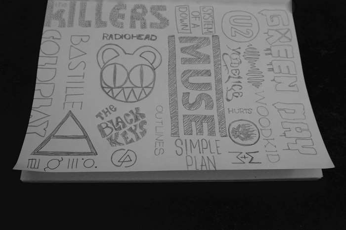 Collage of band logos and names