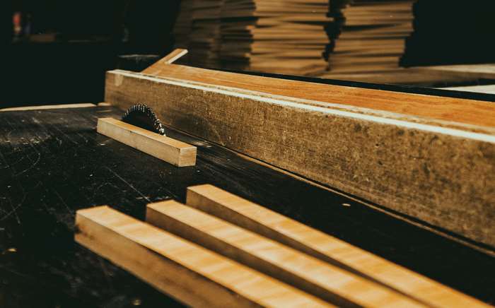 Table Saw with Wood and Blade