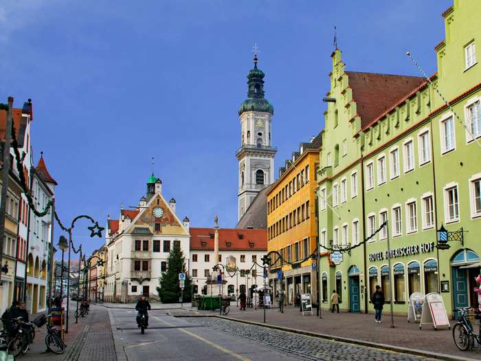 Freising Old Town with Church Tower and Colorful Buildings