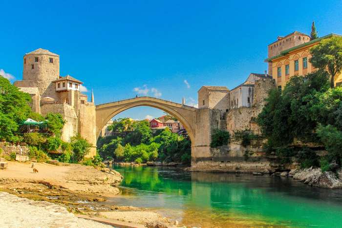 Stari Most bridge over Neretva River in Mostar, Bosnia and Herzegovina 4K