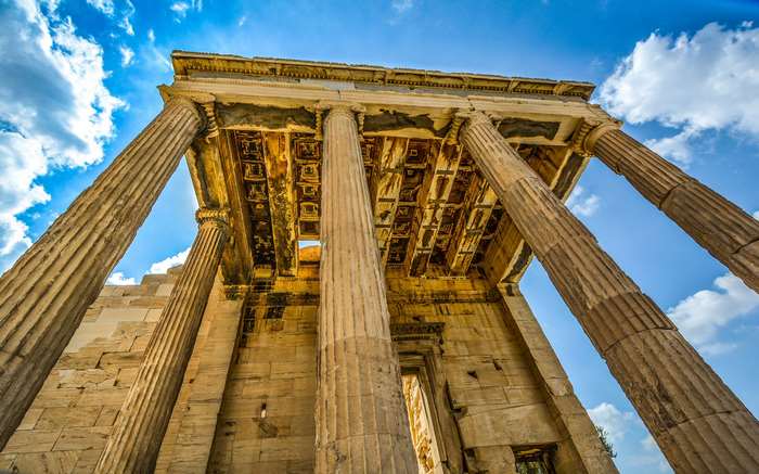 Ancient Greek Temple Columns in Athens, Greece 4K