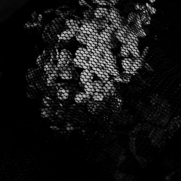 Black and white close-up of lace with floral pattern