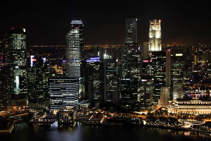 Cityscape with skyscrapers at night