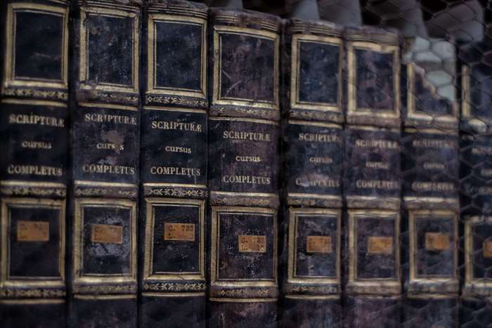 Old books on a bookshelf