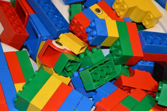 Pile of colorful Lego building blocks