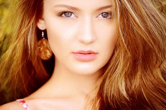 Close-up of a beautiful blonde woman with blue eyes