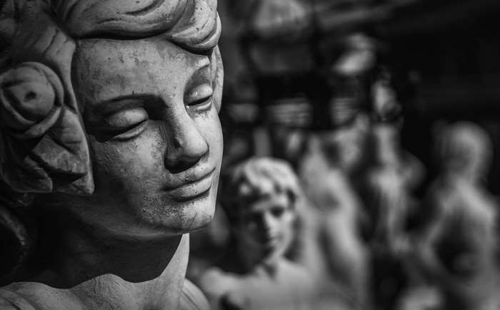 Close-up of a stone angel sculpture
