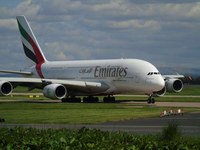 Emirates Airbus A380 aircraft on tarmac 4K