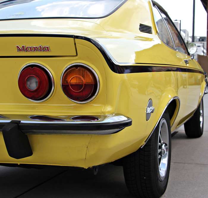 Yellow Opel Manta classic sports car rear view