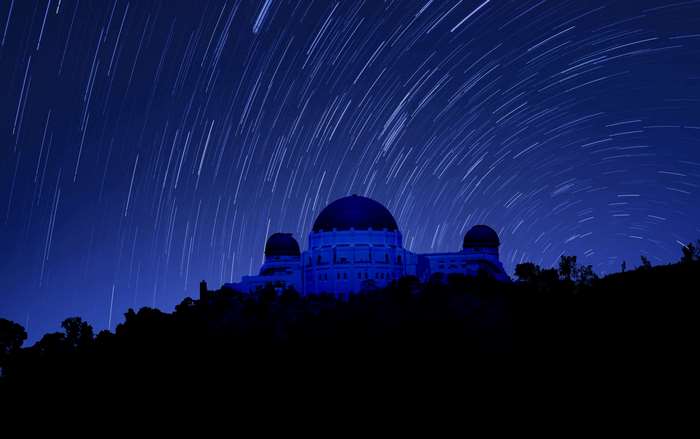 Griffith Observatory at Night with Star Trails 4K