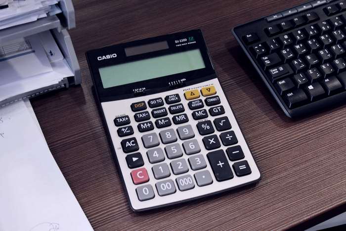 Casio DJ-2200 Calculator and Keyboard on Desk