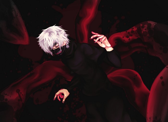 Ken Kaneki from Tokyo Ghoul with red tentacles