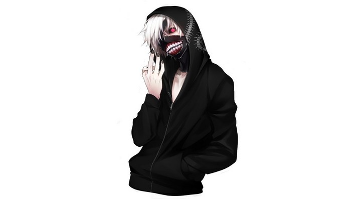 Ken Kaneki from Tokyo Ghoul wearing a mask and hoodie